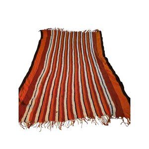 Vintage 70s Orange Sunset Striped Cozy Crochet Knit Afghan Blanket Throw